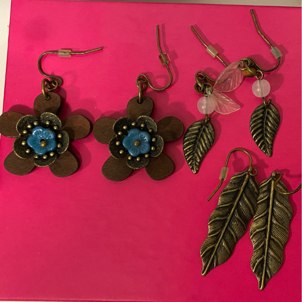 Set of 3 Boho flower / leaf leaves earrings